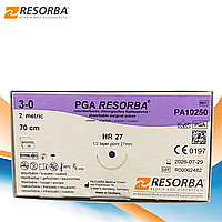 Шовный материал ПГА Ресорба (PGA Resorba) - нить хирургическая, USP 3-0 (M2), HR 27 мм, 1/2, 70 см.
