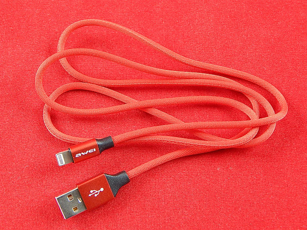 Кабель Awei CL-60 в оплетке, USB-Lightning, красный, 1 м, фото 2