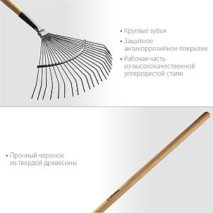 GRINDA 22 плоских зубца, 440х260х1500 мм, грабли садовые веерные, с деревянным черенком, фото 2