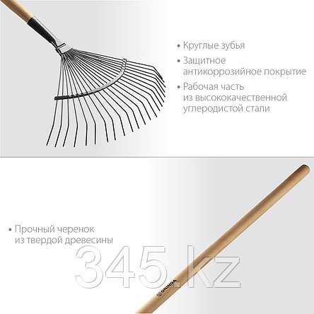 Веерные грабли GRINDA GP-22F, размеры 400 х 260 х 1500 мм, 22 плоских зубца, стальная рабочая часть, фото 2