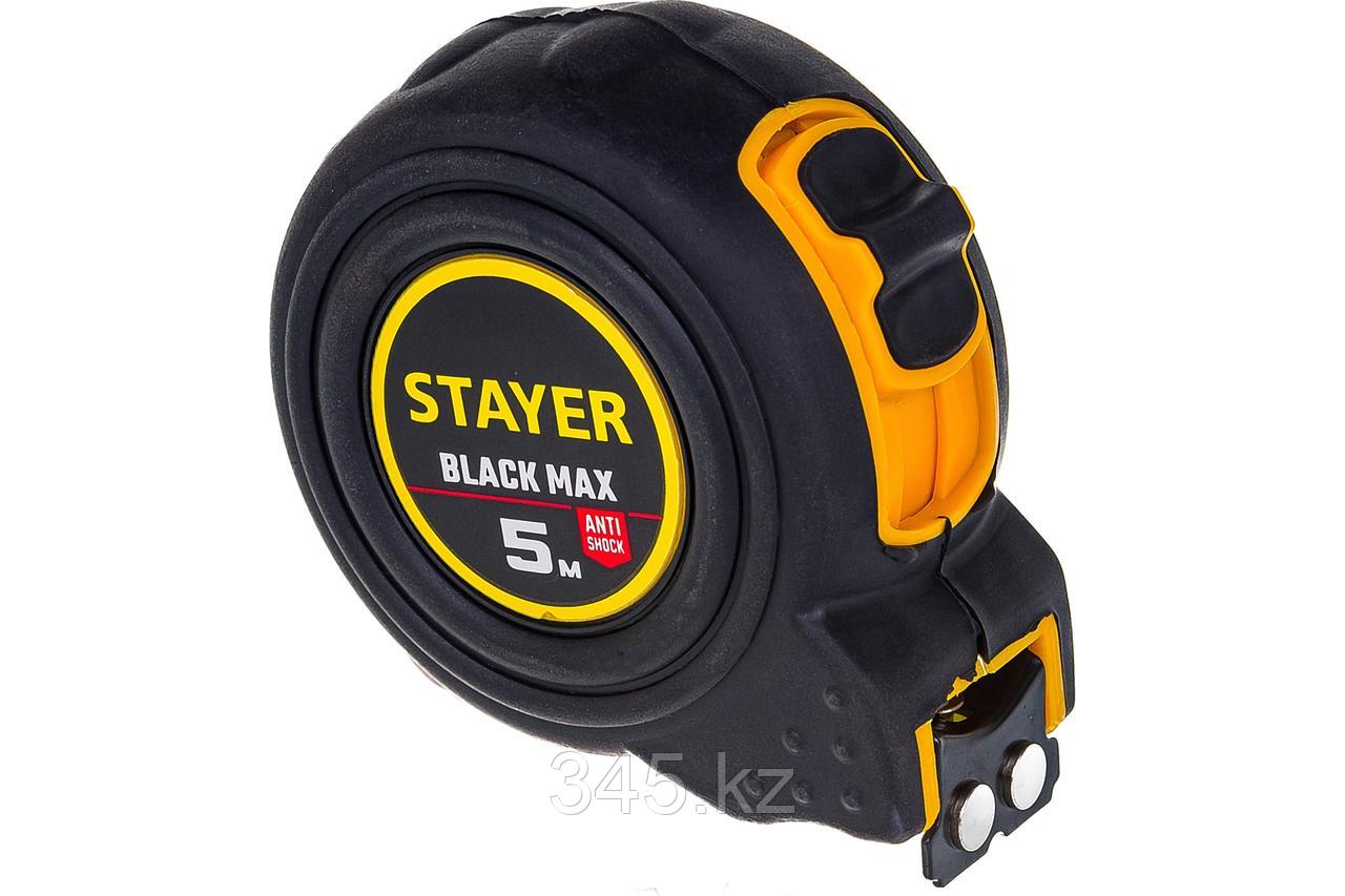 STAYER BlackMax 5м / 19мм рулетка в ударостойком полностью обрезиненном корпусе и двумя фиксаторами - фото 1 - id-p98431364