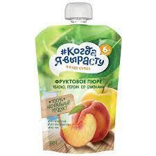 Когда Я Вырасту пюре яблоко персик сливки 5 злаков без сахара 220г (с 6 мес)