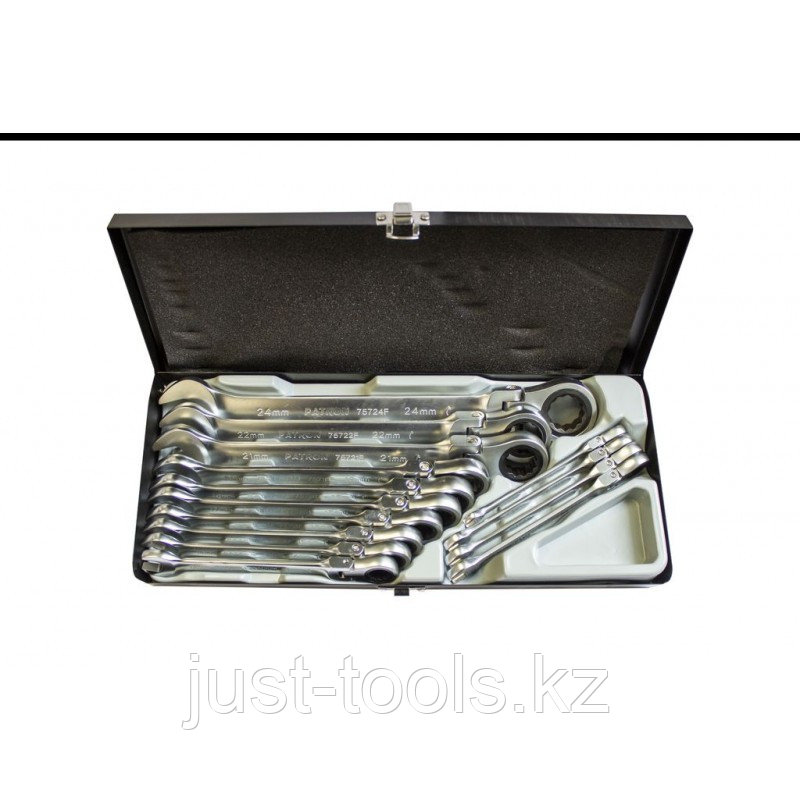 PATRON Набор ключей комбинированных трещоточных с шарниром 14 предметов - фото 1 - id-p99571179