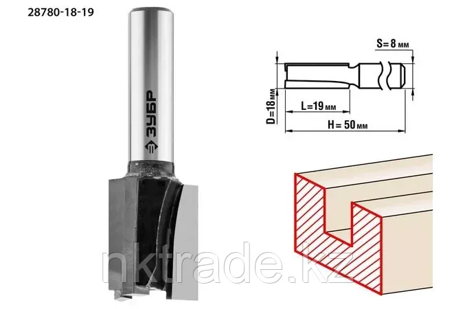ЗУБР 18x19мм, хвостовик 8мм, фреза пазовая прямая