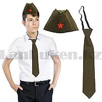 Пилотка военная с красной звездой и галстук на резинке набор большой