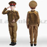 Костюм военный детский с фуражкой пагонами красными лампасами коричневый хаки