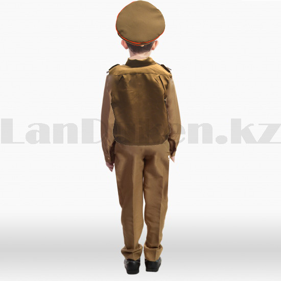 Костюм военный детский с фуражкой пагонами красными лампасами коричневый хаки - фото 3 - id-p99672110