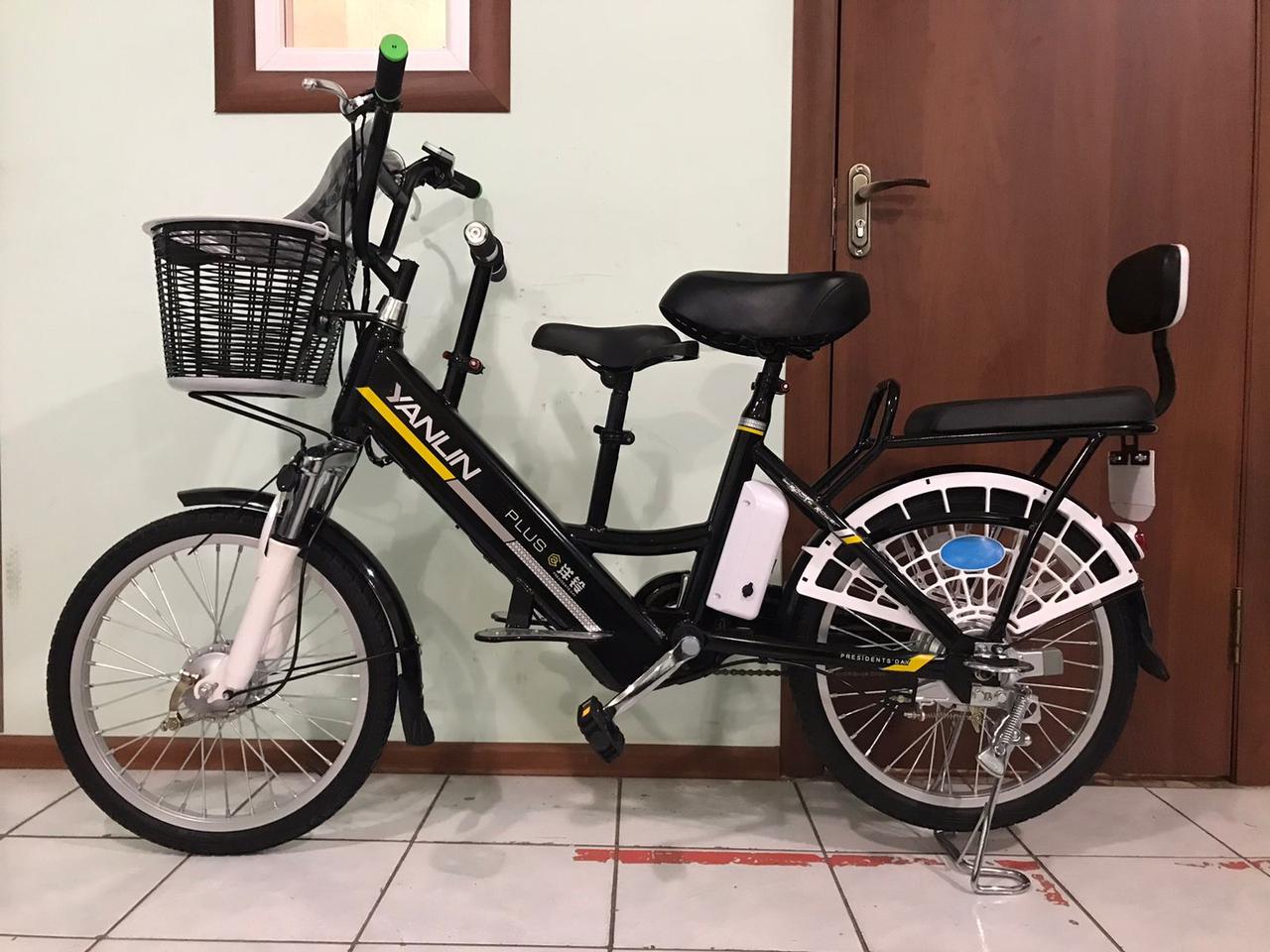 Электровелосипед, мотор 48v 240w, аккум. Li-ion 48v 10A/H. Дальность 40 км. Вес 23 кг. Колеса 20''. Сиденья 3