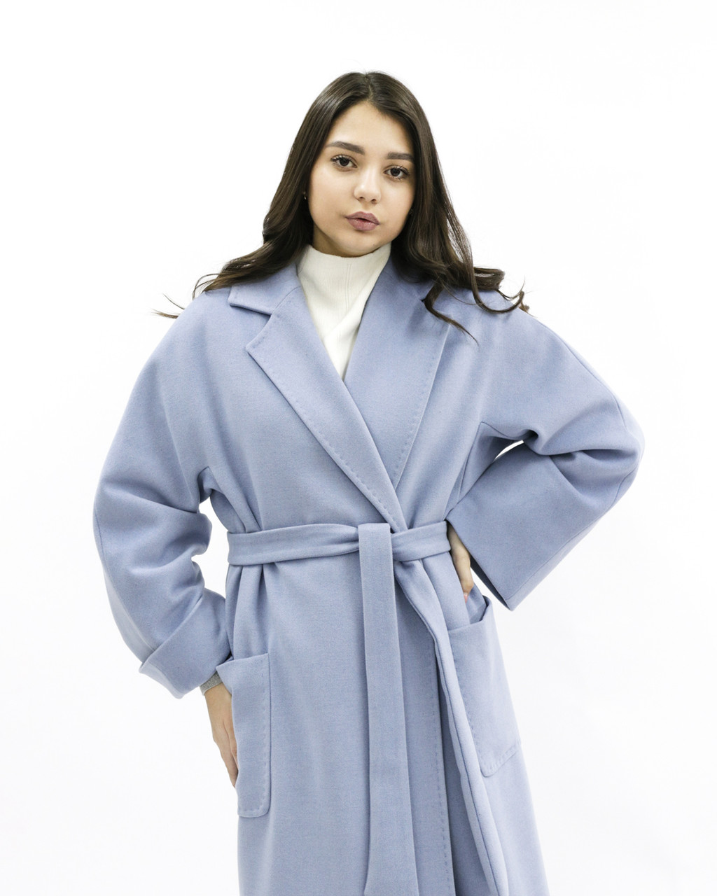 Женское пальто «UM&H 78493295» голубое (полиэстер) - фото 2 - id-p99683204