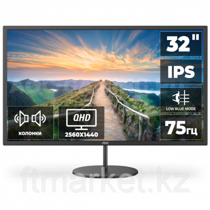 Монитор AOC Q32V4 IPS,31,5",16:9 FHD(2560x1440x75 Hz), 250cd/m2,1000:1,20M:1,178/178, 4ms,DP,HDMI,Black, фото 1
