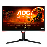 Монитор AOC C27G3U VA,27",1000R,16:9 FHD(1920x1080x165 Hz),250cd/m2,3000:1,80M:1,178/178,4ms,DP,2xHDMI,Black