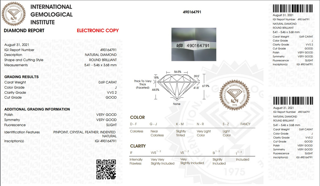 Сертификат IGI 1.12Сt VVS2/J Good-Cut Золотое кольцо с бриллиантом - фото 2 - id-p99709785