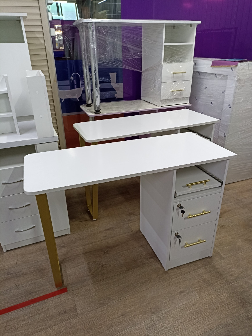 Белый маникюрный стол с двумя выдвижными ящиками BM-MS-012 - фото 1 - id-p99711323