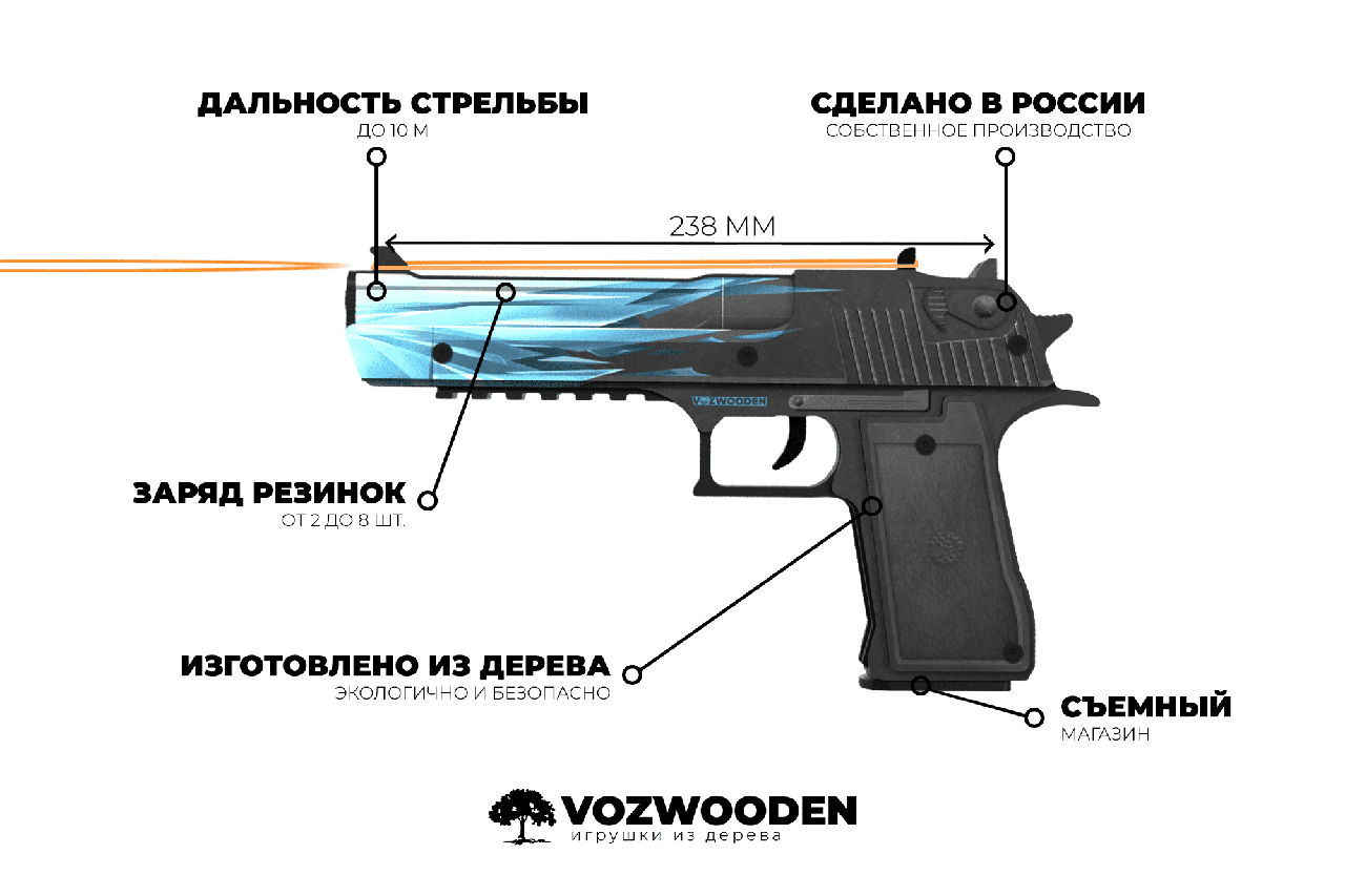 Деревянный пистолет Standoff Резинкострел Desert eagle Драконье стекло, Дигл Стандофф 2 - фото 3 - id-p99740477