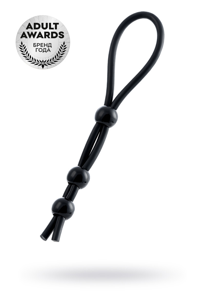 Лассо на пенис A-TOYS BY TOYFA с тремя бусинами, силикон, черное,19,5 см