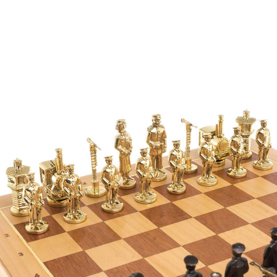 Шахматный ларец "РЖД" доска бук 43,5х43,5 см / Шахматы подарочные / Шахматы металлические / Шахматный набор / - фото 2 - id-p99821264