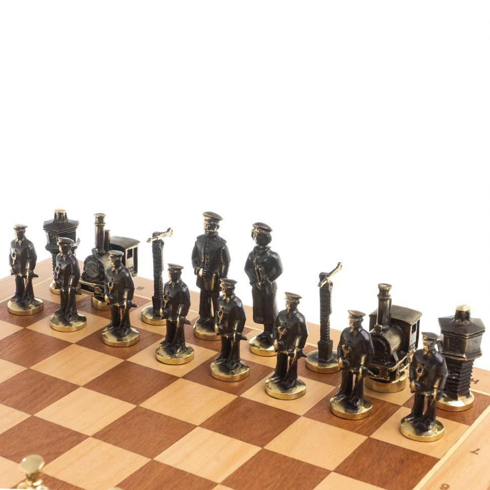 Шахматный ларец "РЖД" доска бук 43,5х43,5 см / Шахматы подарочные / Шахматы металлические / Шахматный набор / - фото 4 - id-p99821264