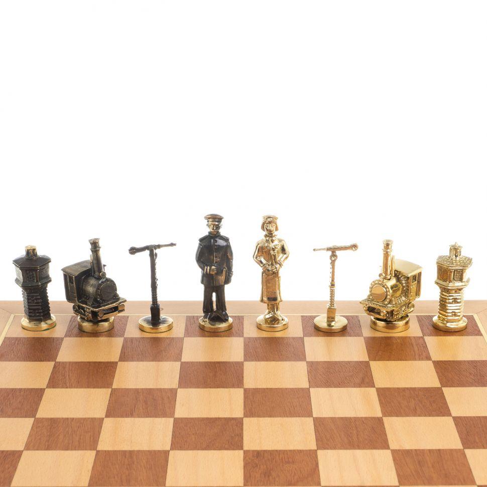 Шахматный ларец "РЖД" доска бук 43,5х43,5 см / Шахматы подарочные / Шахматы металлические / Шахматный набор / - фото 5 - id-p99821264