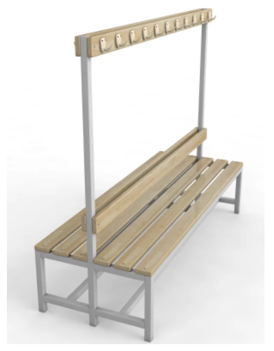 Скамейка для раздевалки с вешалкой, двухсторонняя 2м