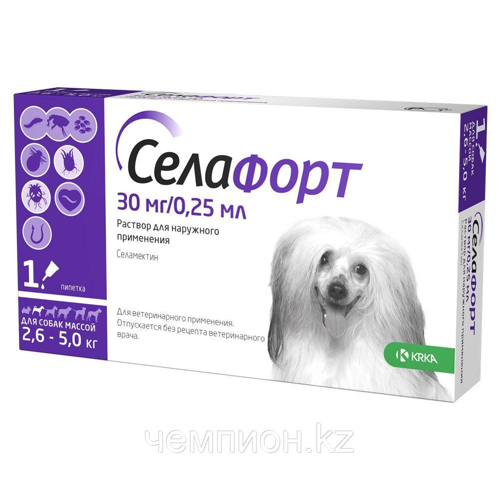 СЕЛАФОРТ-30мг, капли для собак от 2.6 до 5 кг против внутренних и внешних паразитов, уп.1 пипетка - фото 1 - id-p99868610