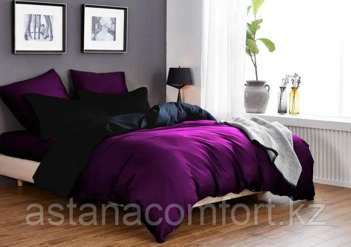 Комплект постельного белья 1,5-спальный, сатин, фиолетово-черный.