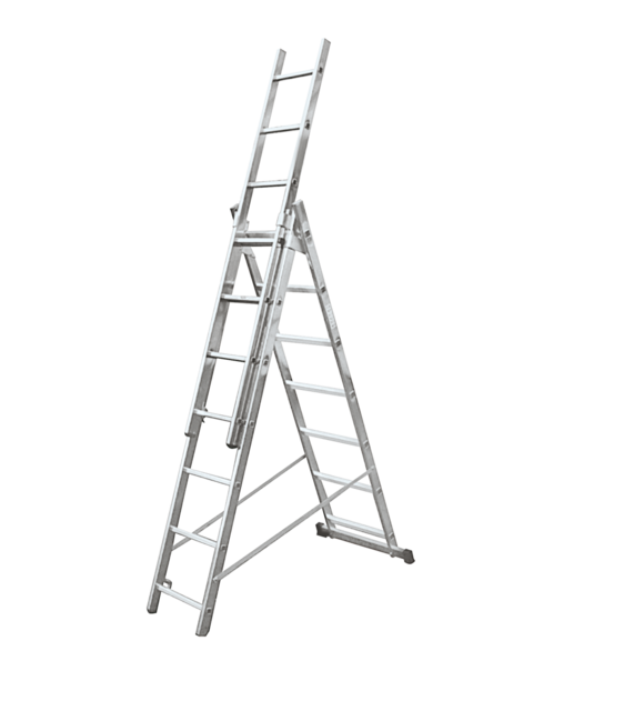 Алюминиевая лестница-стремянка тройная 3х12, 3.25х5.69х8.1 м - фото 1 - id-p99883914