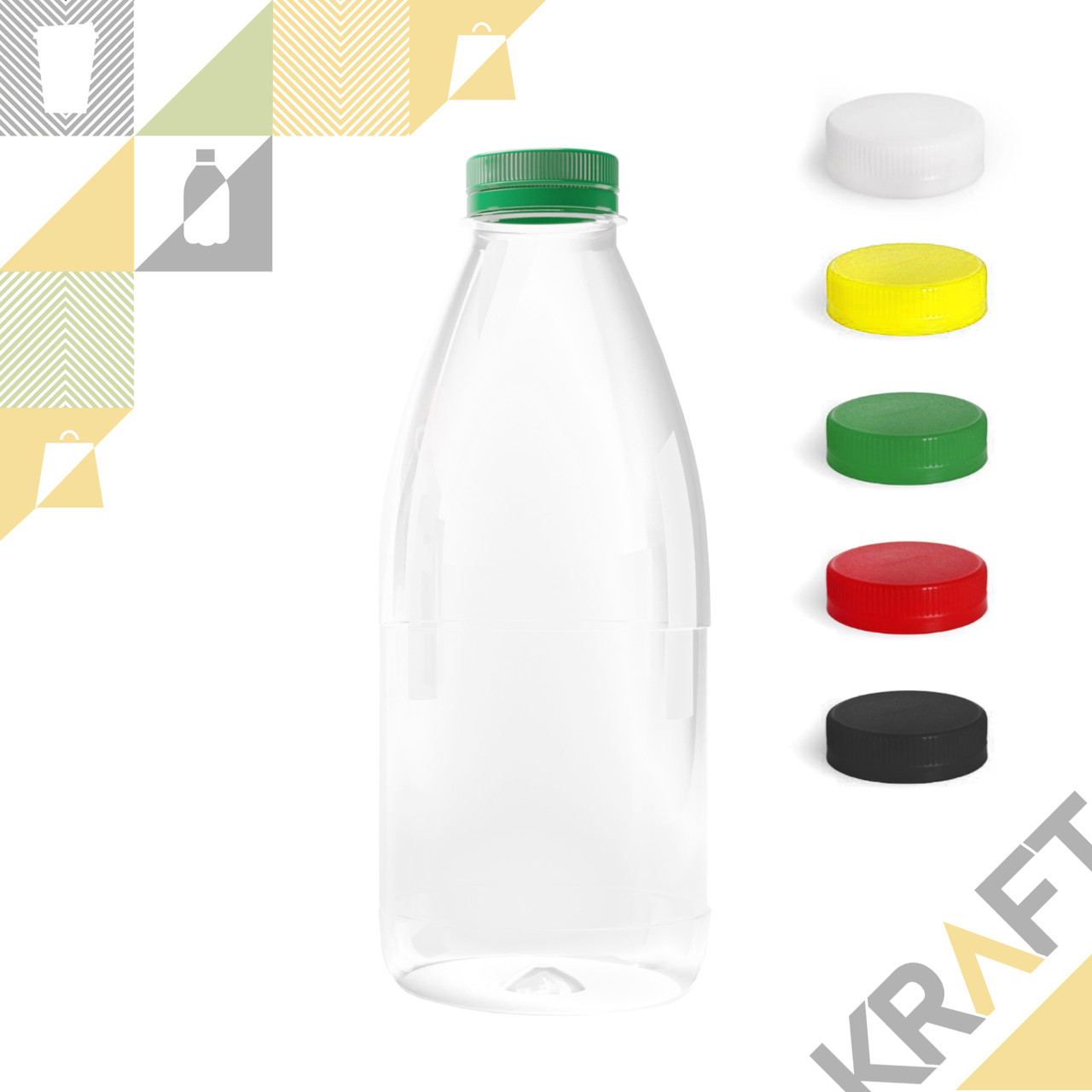 Бутылка 1000мл, с широким горлом 38мм (100 шт/уп) (Цвет крышки на выбор)