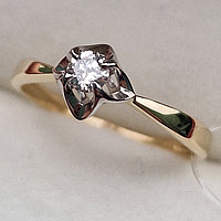 Золотое кольцо с бриллиантами 0.121Сt VS1/K, VG - Cut, фото 1
