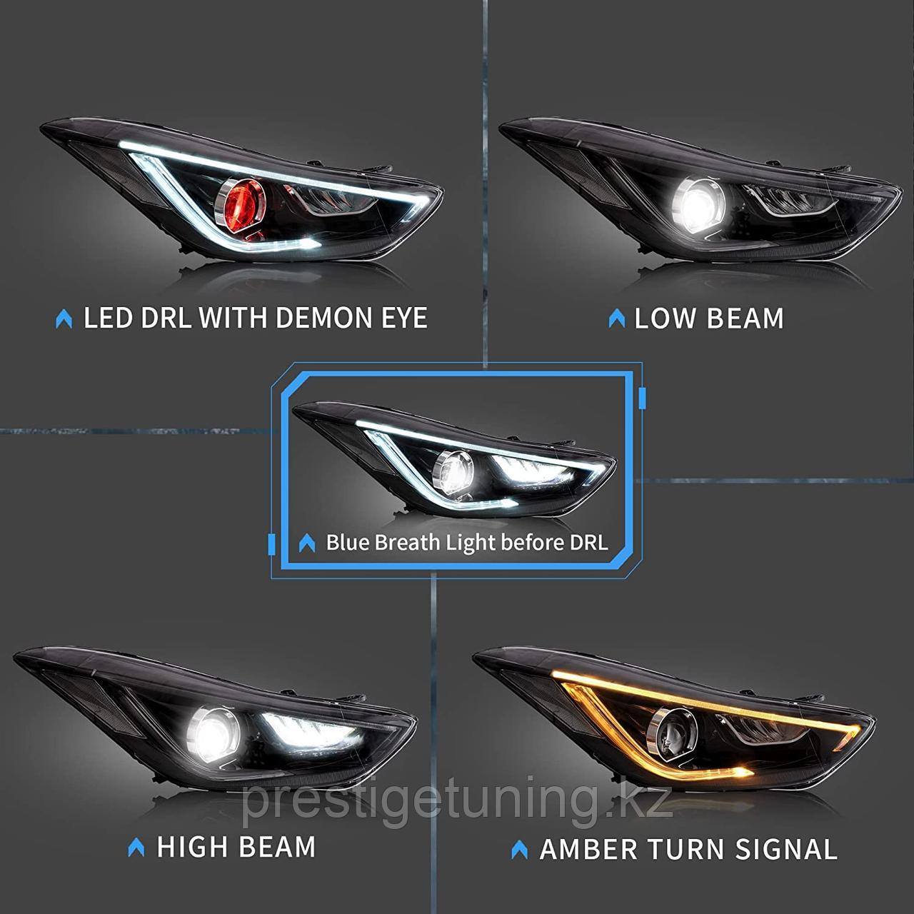 Передние фары на Hyundai Elantra 2011-16 тюнинг VLAND (Красный глаз) - фото 3 - id-p99908185