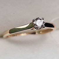 Золотое кольцо с бриллиантами 0.175Сt VS2/K, VG - Cut, фото 1