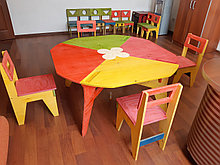 Комплект детский столик со стульями из фанеры, "без единого гвоздя" (3-я группа, 4-х местный)
