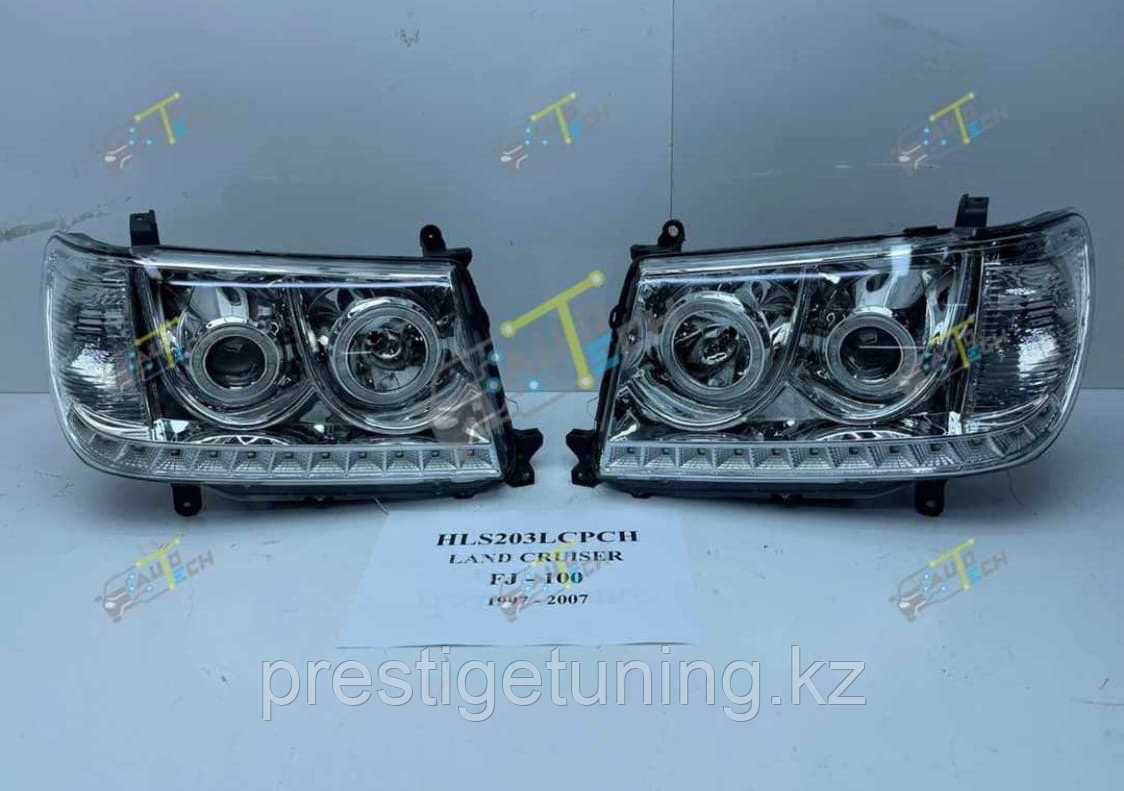 Передние фары на Land Cruiser 100 2005-07 Ангельские глазки (Хромированный цвет)
