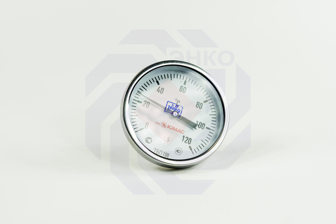 Термометр биметаллический аксиальный ЮМАС ТБП100/50/Т 0-120 °С 100 мм ½" - фото 1 - id-p99959883