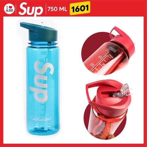 Бутылка с мерной сеткой спортивная с выдвижной поилкой с трубочкой SUP 1601  750мл (Синий)