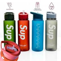 Бутылка с мерной сеткой спортивная с выдвижной поилкой с трубочкой SUP 1601  750мл (Синий), фото 2