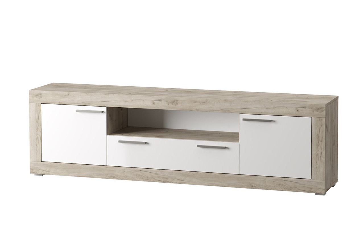 Тумба под ТВ Мартин Дуб серый Крафт, белый глянец - купить по лучшей ...