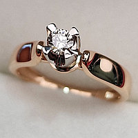 Золотое кольцо с бриллиантами 0.19Сt VVS1/J, VG - Cut, фото 1
