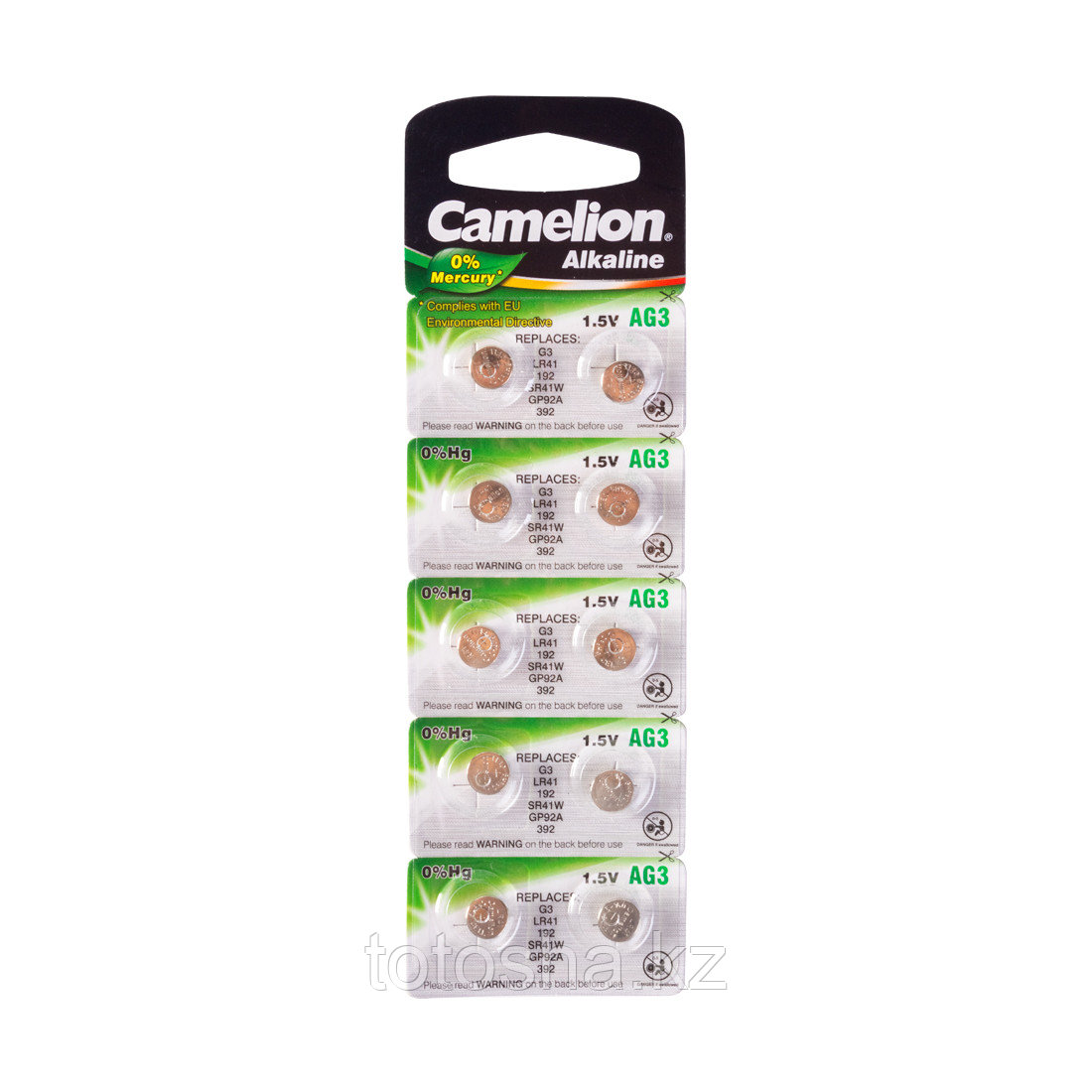 Батарейка, CAMELION, AG3-BP10(0%Hg), Alkaline, AG3, 1.5V, 0% Ртути, 10 шт. в блистере