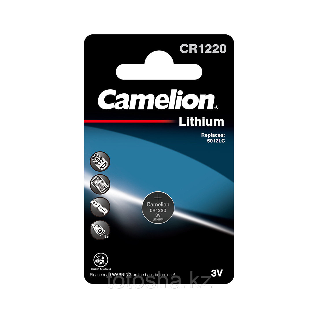 Батарейка, CAMELION, CR1220-BP1 Lithium Battery, CR1220 3V, 220 mAh, 1 шт. в блистере