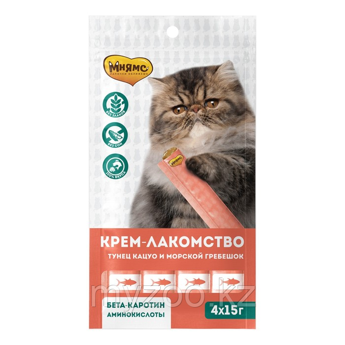 Мнямс Крем лакомство (тунец кацуо и морской гребешок) для кошек 4x15гр