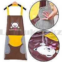 Фартук женский водонепроницаемый с полотенцами и кармашком с мишкой коричневый