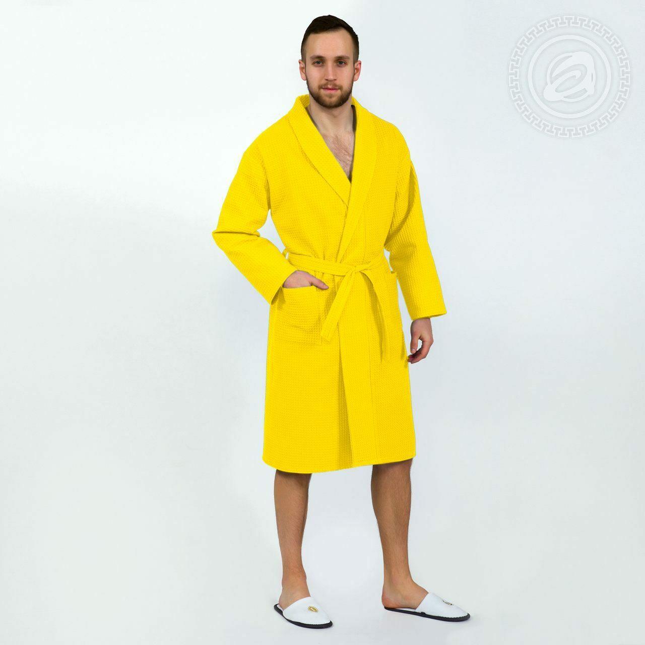 АртПостель Халат банный мужской с капюшоном, желтый , размер L/XL,