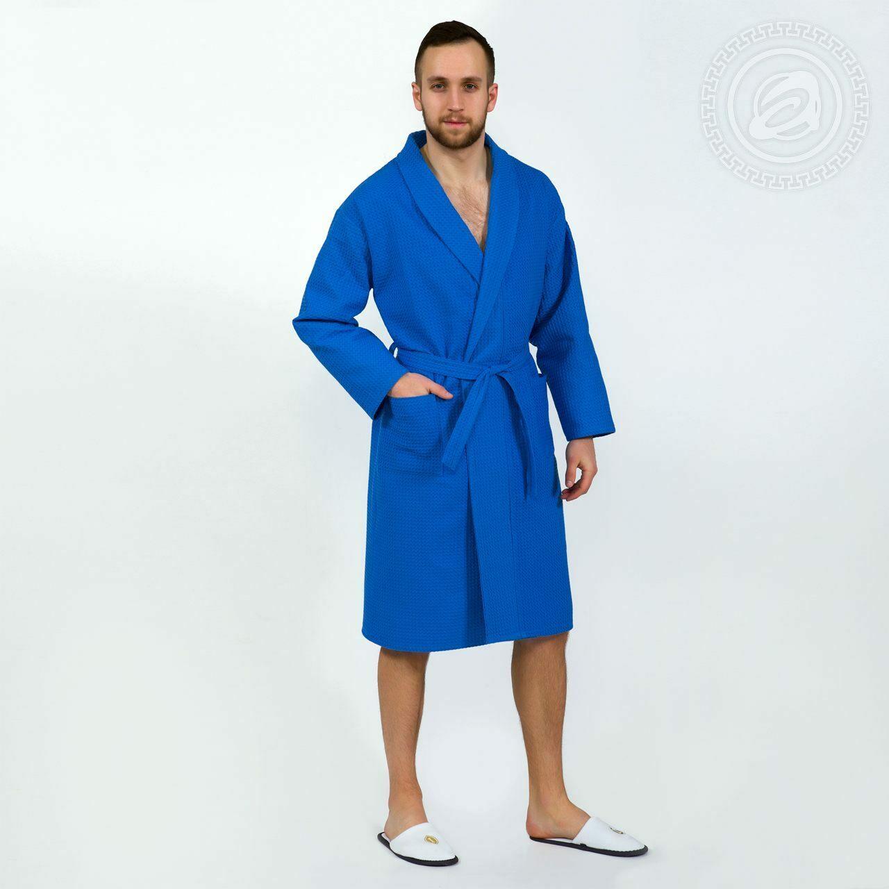 АртПостель Халат банный мужской с капюшоном, синий , размер L/XL,