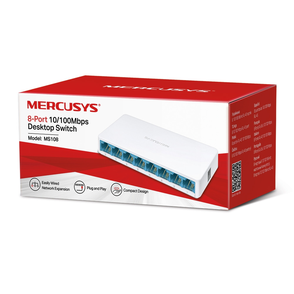 Коммутатор Mercusys MS108, 8-портовый 10/100 Мбит/с - фото 3 - id-p100111648