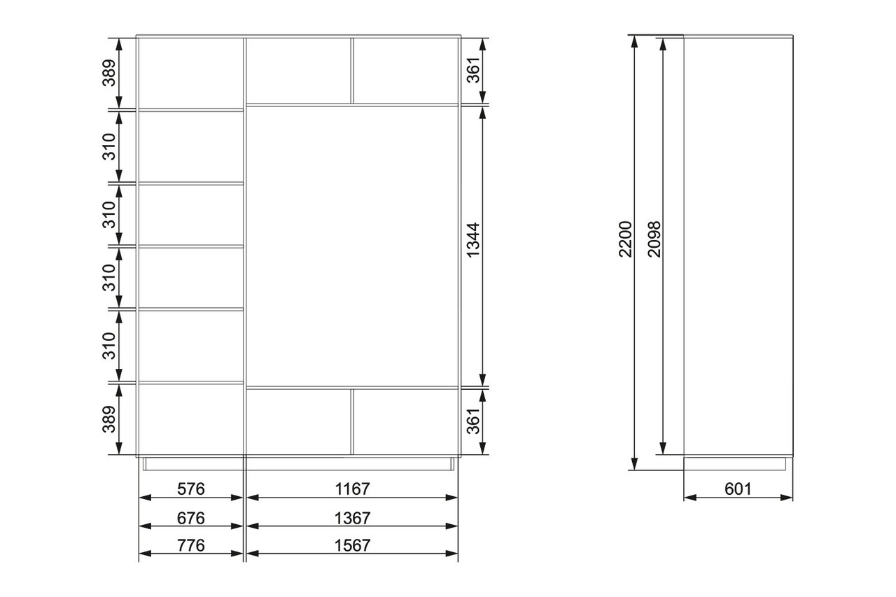Шкаф-купе 3-дверный Slide 179,2х240,3х60,1 см, с тремя зеркалами, бетон светлый - фото 2 - id-p100129942