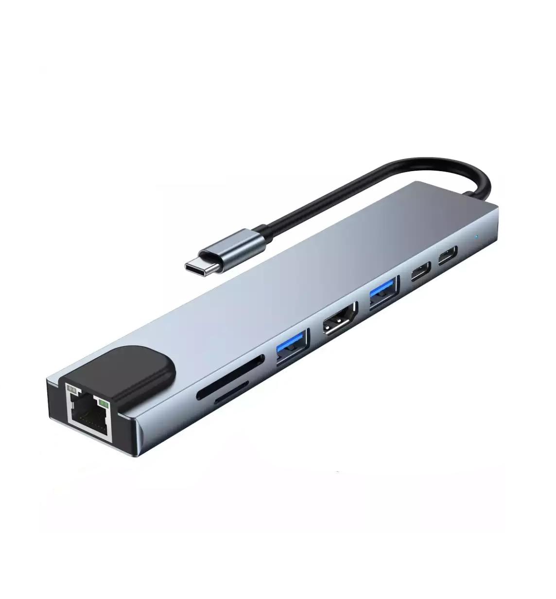 Хаб USB-C 8 in 1 - RJ45, HDMI, USB 3.0 x2, USB-C, CardReader, PD