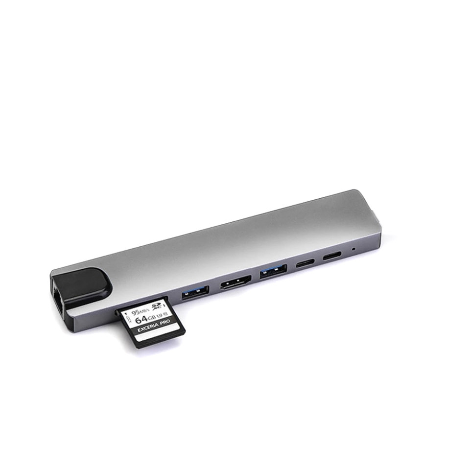 Мультипортовый хаб USB-C 8 in 1 - RJ45, HDMI, USB 3.0 x2, USB-C, CardReader, PD - фото 5 - id-p100111690