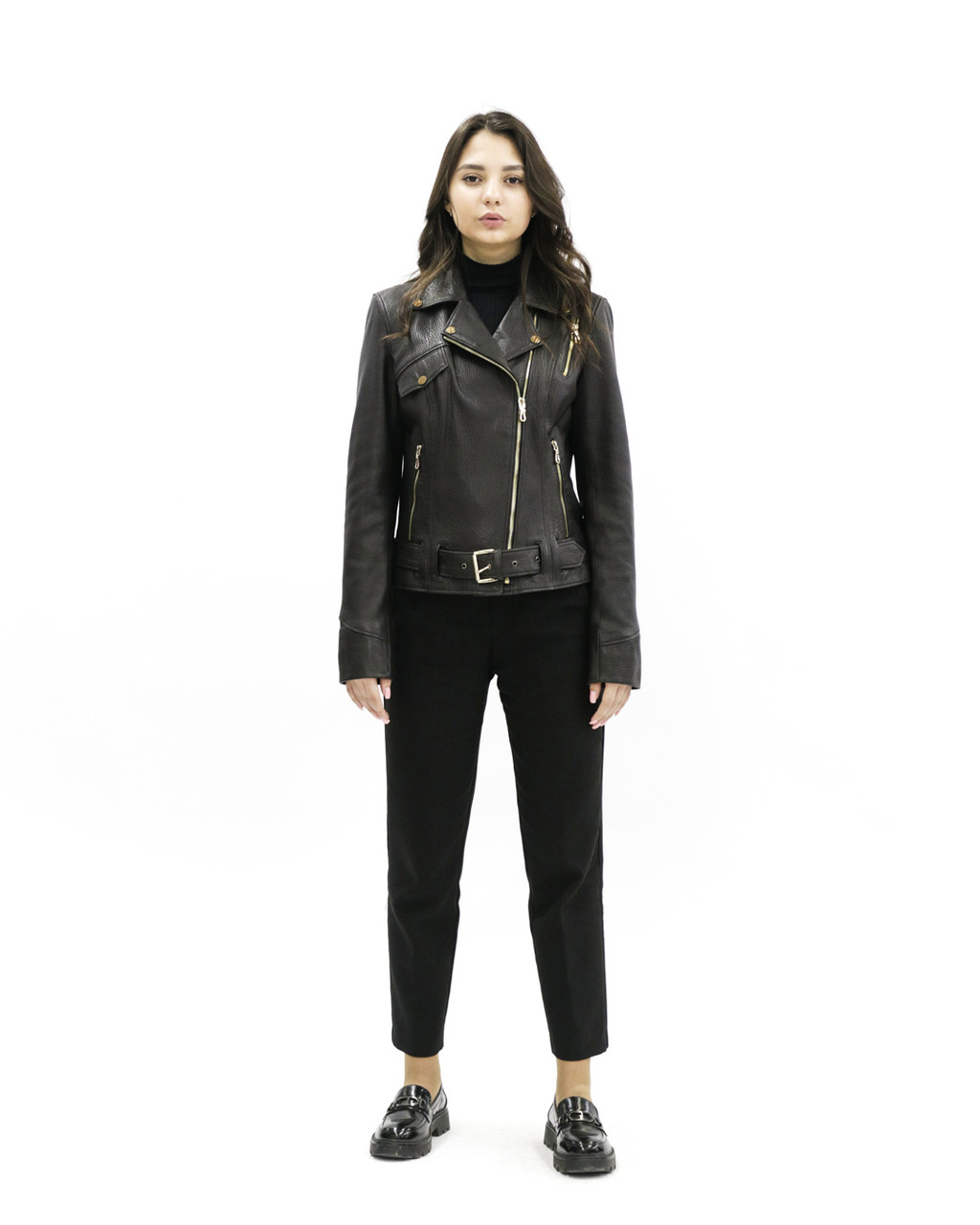 Женская куртка черная «UM&H 21486830» (натуральная кожа, питон), фото 1