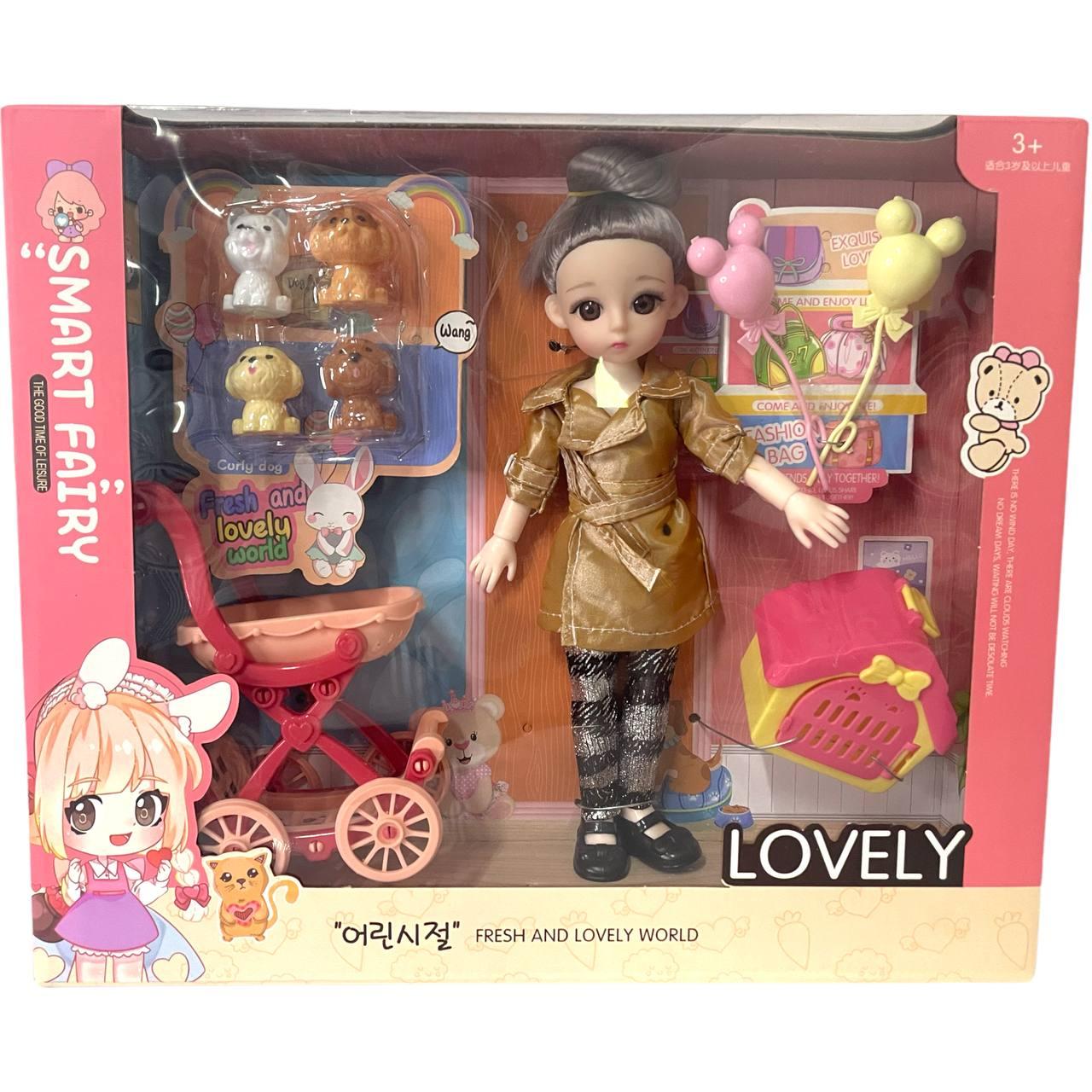 931 Smart fairy Кукла качест. 4питомца,коляска аксесс.,домик,шар 31*26см