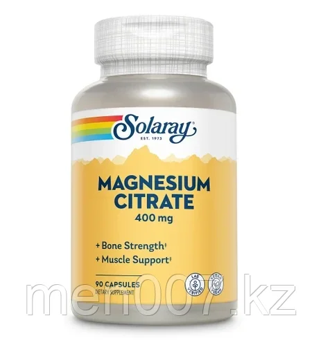 БАД Цитрат магния, 400 мг, (90 вегетарианских капсул) Solaray